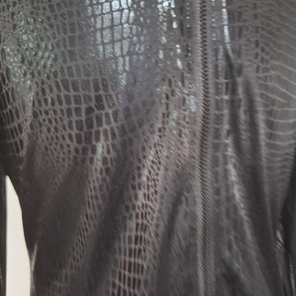 Black Long Sleeve Bodysuit with Textured Crocodile Design with Mesh Sleeves- L - Picture 7 of 8